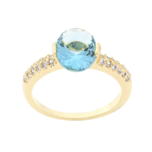 Icon Bijoux R08350G-C32-05 Aqua Oval Cubic Zirconia Engagement Ring