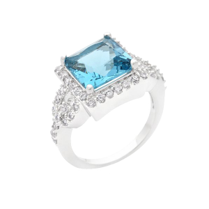 Icon Bijoux R08352R-C32-05 Halo Style Princess Cut Aqua Blue Cocktail Ring