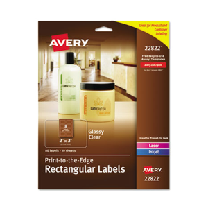 Avery AVE22822 Print-to-the-Edge Labels Sure Feed Easy Peel 2 x 3 Glossy Clear 80/Pack