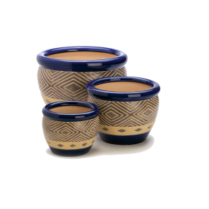 Summerfield Terrace 13368 Blue Ceramic Diamond Pattern Planter Set