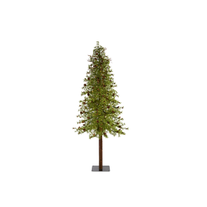 Nearly Natural T1431 9 Ft Wyoming Alpine Artificial Christmas Tree With 300 Clear Multifunction LED Lights And Pine Cones On Natural Trunk