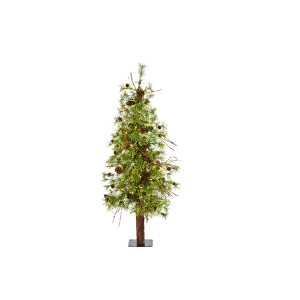 Nearly Natural T1432 4 Ft Wyoming Alpine Artificial Christmas Tree With 50 Clear Multifunction LED Lights And Pine Cones On Natural Trunk
