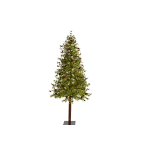 Nearly Natural T1435 7 Ft Wyoming Alpine Artificial Christmas Tree With 200 Clear Multifunction LED Lights And Pine Cones On Natural Trunk