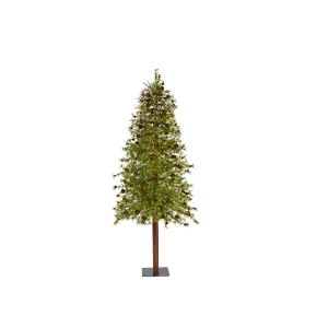 Nearly Natural T1436 8 Ft Wyoming Alpine Artificial Christmas Tree With 250 Clear Multifunction LED Lights And Pine Cones On Natural Trunk