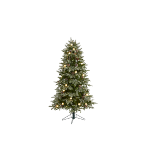 Nearly Natural T1440 5 Ft Flocked Whistler Mountain Fir Artificial Christmas Tree With 250 Warm White LED Lights With Instant Connect Technology and 28 Globe Bulbs also Pine Cones And 480 Bendable Branches