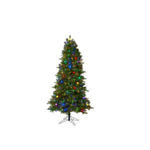 Nearly Natural T1458 6.5 Ft Montana Mountain Fir Artificial Christmas Tree With 450 Multi Color LED Lights And Instant Connect Technology also 45 Globe Bulbs And 1042 Bendable Branches