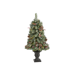 Nearly Natural T1692 4ft Frosted Pine Pinecone And Berries Artificial Christmas Tree With 100 Clear LED Lights
