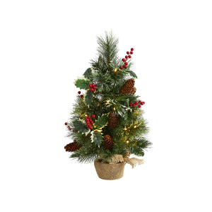 Nearly Natural T1696 18ft Mixed Pine Artificial Christmas Tree With Holly Berries Pinecones 35 Clear LED Lights
