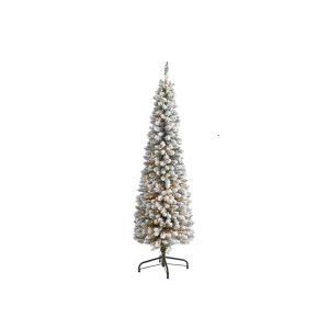Nearly Natural T1906 6 Ft Flocked Pencil Artificial Christmas Tree With 300 Clear Lights 