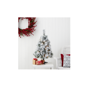 Nearly Natural T1935 3Ft Flocked Oregon Pine Artificial Christmas Tree 