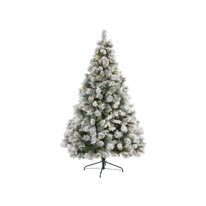 Nearly Natural T1937 7 Ft Flocked Oregon Pine Artificial Christmas Tree With 400 Clear Lights