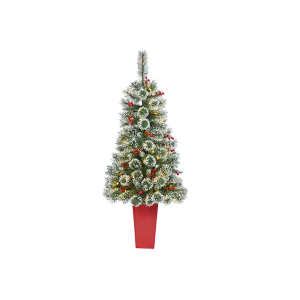 Nearly Natural T2256 52 Inches Frosted Swiss Pine Artificial Christmas Tree With 100 Clear LED Lights 