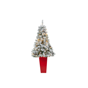 Nearly Natural T2268 5FT Flocked White River Mountain Pine Artificial Christmas Tree With Pinecones