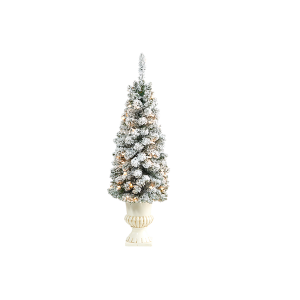 Nearly Natural T2326 3 feet Flocked Pencil Artificial Christmas Tree With 50 Clear Lights And 132 Bendable Branches In White Urn