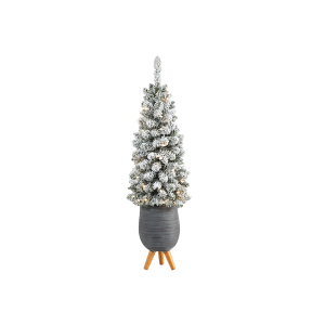  Nearly Natural T2328 3.5 Ft Flocked Pencil Artificial Christmas Tree In Gray Planter With Stand