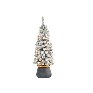 Nearly Natural T2329 40 inch Flocked Pencil Artificial Christmas Tree In Planter With Brass Trimming