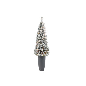 Nearly Natural T2331 56 Inch Flocked Pencil Artificial Christmas Tree In Gray Planter