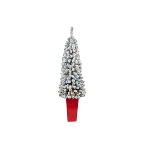 Nearly Natural T2332 4.5 Ft Flocked Pencil Artificial Christmas Tree In Tower Planter
