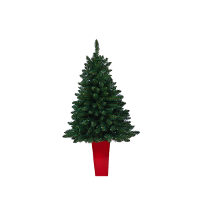 Nearly Natural T2337-RD 52 inches Northern Rocky Spruce Artificial Christmas Tree With 100 Clear Lights And 322 Bendable Branches In Tower Planter