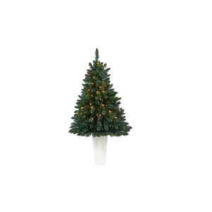 Nearly Natural T2337-WH 52 inch Northern Rocky Spruce Artificial Christmas Tree With 100 Clear Lights And 322 Bendable Branches In Tower Planter