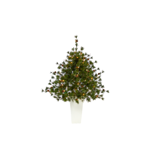 Nearly Natural T2339-WH 44 inches Colorado Mountain Pine Artificial Christmas Tree With 50 Clear Lights 171 Bendable Branches And Pine Cones In Planter
