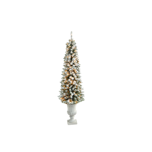 Nearly Natural T2434 5.5 ft Flocked Pencil Artificial Christmas Tree With 200 Clear Lights And 318 Bendable Branches In Decorative Urn
