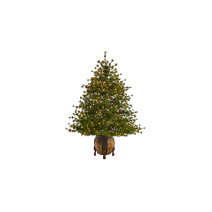 Nearly Natural T2435 5.5 ft Colorado Mountain Pine Artificial Christmas Tree With 250 Clear Lights 669 Bendable Branches And Pine Cones In Decorative Planter