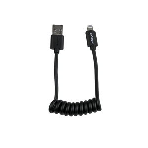 Startech USBCLT30CMB 0.3m (1ft) Coiled Black 8-pin Lightning Connector to USB Cable for iPhone